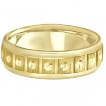 Satin Finish Fancy Carved Wedding Ring For Men 14k Yellow Gold (7mm)