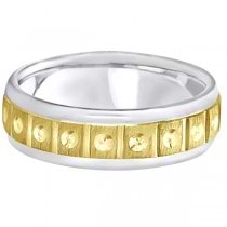 Satin Finish Fancy Carved Wedding Ring For Men 18k Two Tone Gold (7mm)