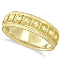 Satin Finish Fancy Carved Wedding Ring For Men 18k Yellow Gold (7mm)