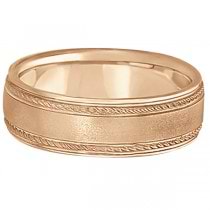 Matt Finish Men's Wedding Ring Milgrain 14k Rose Gold (7mm)