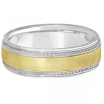 Matt Finish Two Tone Wedding Ring Milgrain 14k Gold (7mm)