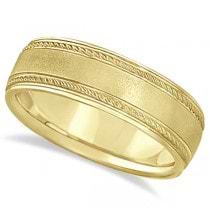 Matt Finish Men's Wedding Ring Milgrain 14k Yellow Gold (7mm)