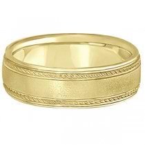 Matt Finish Men's Wedding Ring Milgrain 14k Yellow Gold (7mm)