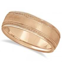 Matt Finish Men's Wedding Ring Milgrain 18k Rose Gold (7mm)