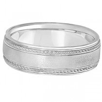 Matt Finish Men's Wedding Ring Milgrain 18k White Gold (7mm)
