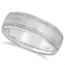 Matt Finish Men's Wedding Ring Milgrain Platinum Gold (7mm)