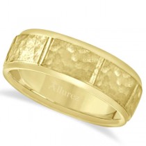 Men's Hammered Wedding Ring Wide Band 14k Yellow Gold (7mm)