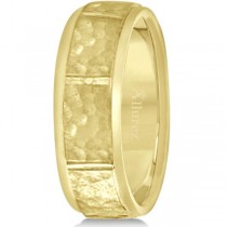 Men's Hammered Wedding Ring Wide Band 18k Yellow Gold (7mm)