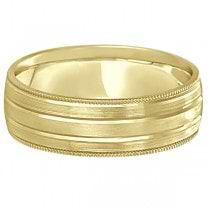 Milgrain Edge Satin Finish Wedding Ring Band 14k Yellow Gold (6mm)