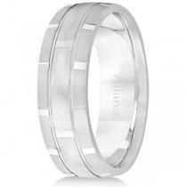Contemporary Carved Mens Unique Wedding Ring 14k White Gold (6mm)