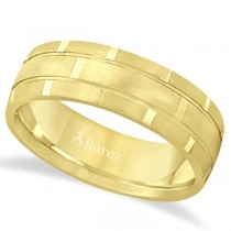 Contemporary Carved Mens Unique Wedding Ring 14k Yellow Gold (6mm)