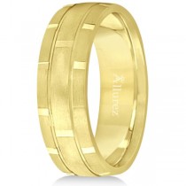 Contemporary Carved Mens Unique Wedding Ring 14k Yellow Gold (6mm)