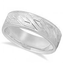 Men's Carved Unique Wedding Band in 14k White Gold (7mm)