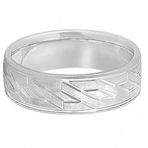 Men's Carved Unique Wedding Band in 14k White Gold (7mm)