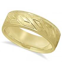 Men's Carved Unique Wedding Band in 18k Yellow Gold (7mm)