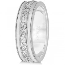 Carved Men's Wedding Ring Diamond Cut Band 14k White Gold (7 mm)