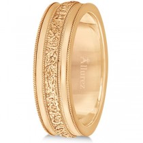 Carved Men's Wedding Ring Diamond Cut Band 14k Rose Gold (7mm)