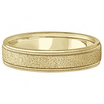 Mens Diamond Cut Carved Wedding Ring Stone Finish 14k Yellow Gold (5mm)