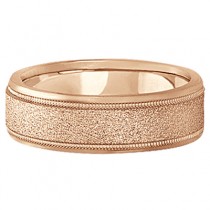 Mens Diamond Cut Carved Wedding Ring Stone Finish 14k Rose Gold (7mm)