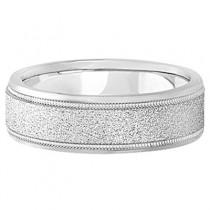 Mens Diamond Cut Carved Wedding Ring Stone Finish 14k White Gold (7mm)