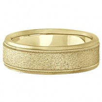 Mens Diamond Cut Carved Wedding Ring Stone Finish 18k Yellow Gold (7mm)