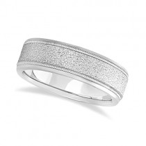 Mens Diamond Cut Carved Wedding Ring Stone Finish Palladium (7mm)