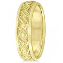 Men's Fancy Carved Comfort-Fit Wedding Band 18k Yellow Gold (5mm)