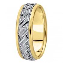 Men's Carved Two-Tone Wedding Band 14k  (7mm)
