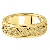 Men's Fancy Carved Comfort-Fit Wedding Band 14k Yellow Gold (7mm)