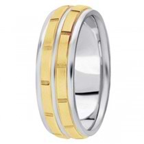 Men's Carved 14k Two-Tone Wedding Band (7mm)