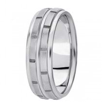 Men's Diamond Cut Carved Wedding Band in 14k White Gold (7mm)