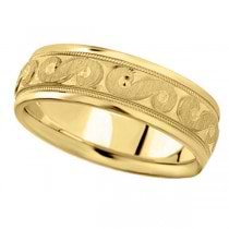Men's Fancy Carved Wedding Band in 14k Yellow Gold (7mm)