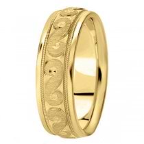 Men's Fancy Carved Wedding Band in 18k Yellow Gold (7mm)
