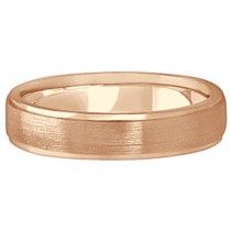 Men's Ridged Wedding Ring Band Satin Finish 14k Rose Gold (5mm)