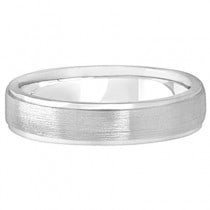 Men's Ridged Wedding Ring Band Satin Finish 14k White Gold (5mm)
