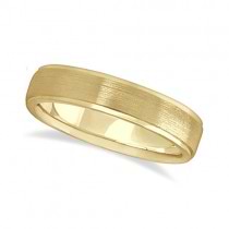 Men's Ridged Wedding Ring Band Satin Finish 14k Yellow Gold (5mm)