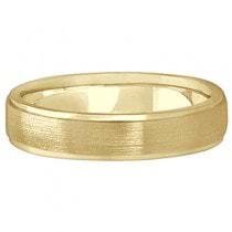 Men's Ridged Wedding Ring Band Satin Finish 14k Yellow Gold (5mm)