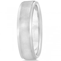 Men's Ridged Wedding Ring Band Satin Finish 14k White Gold (7mm)