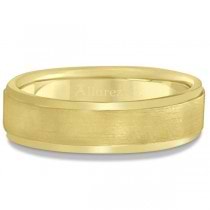 Men's Ridged Wedding Ring Band Satin Finish 14k Yellow Gold (7mm)