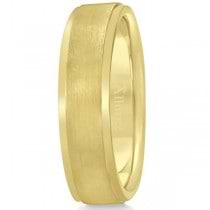 Men's Ridged Wedding Ring Band Satin Finish 14k Yellow Gold (7mm)