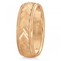 Braided Men's Wedding Ring Diamond Cut Band 14k Rose Gold (7mm)