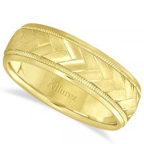 Braided Men's Wedding Ring Diamond Cut Band 18k Yellow Gold (7 mm)