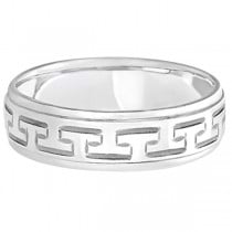 Greek Key Wedding Ring Modern Diamond-Cut 14k White Gold (5mm)