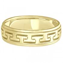 Greek Key Wedding Ring Modern Diamond-Cut 14k Yellow Gold (5mm)