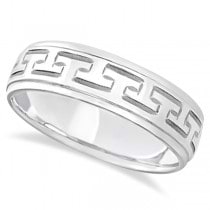 Greek Key Wedding Ring Modern Diamond-Cut 18k White Gold (5mm)