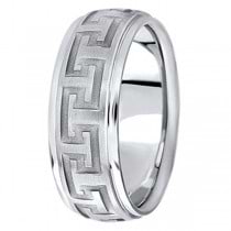 Men's Diamond Cut Carved Wedding Band in 14k White Gold (9mm)