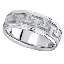 Men's Diamond-Cut Carved Wedding Band in 18k White Gold (9mm)