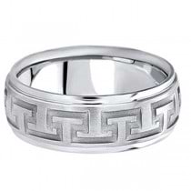 Men's Diamond-Cut Carved Wedding Band in 18k White Gold (9mm)