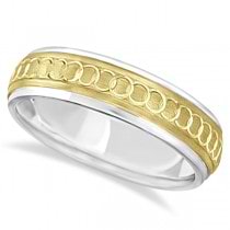 Infinity Wedding Band For Men Fancy Carved 14k Two Tone Gold (5mm)