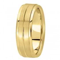 Carved Wedding Ring Band in 18k Yellow Gold For Men (7mm) Size 9